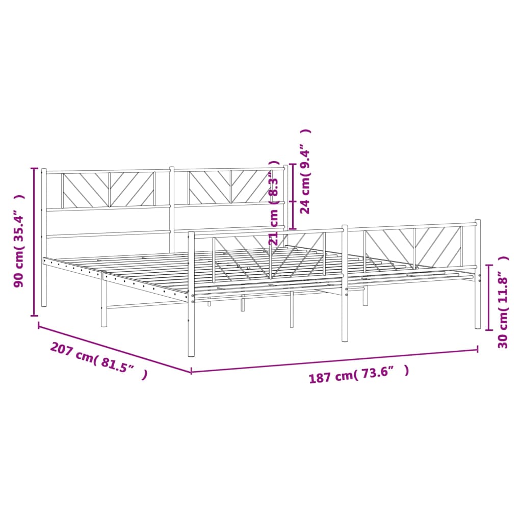 8721012190290_g_en_hd_7 vidaXL Metal Bed Frame without Mattress with Footboard White 183x203 cm King - Image 9