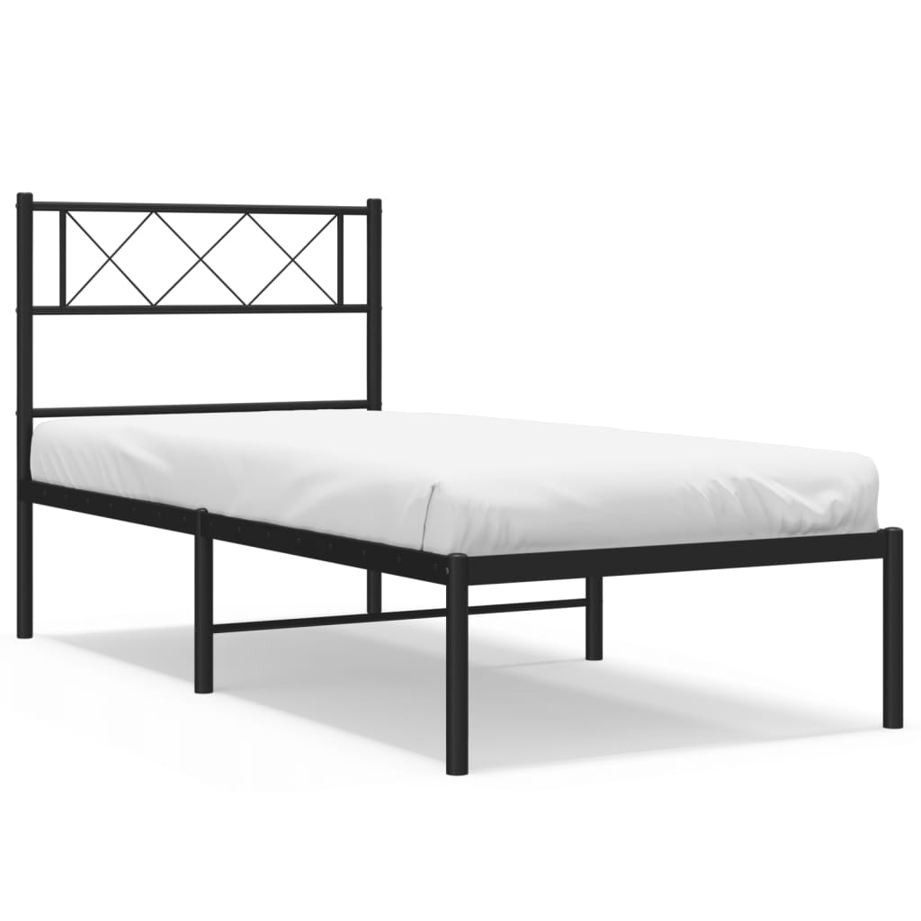 8721012190528_a_en_hd_1 vidaXL Metal Bed Frame without Mattress with Headboard Black 107x203 cm King Single - Image 2