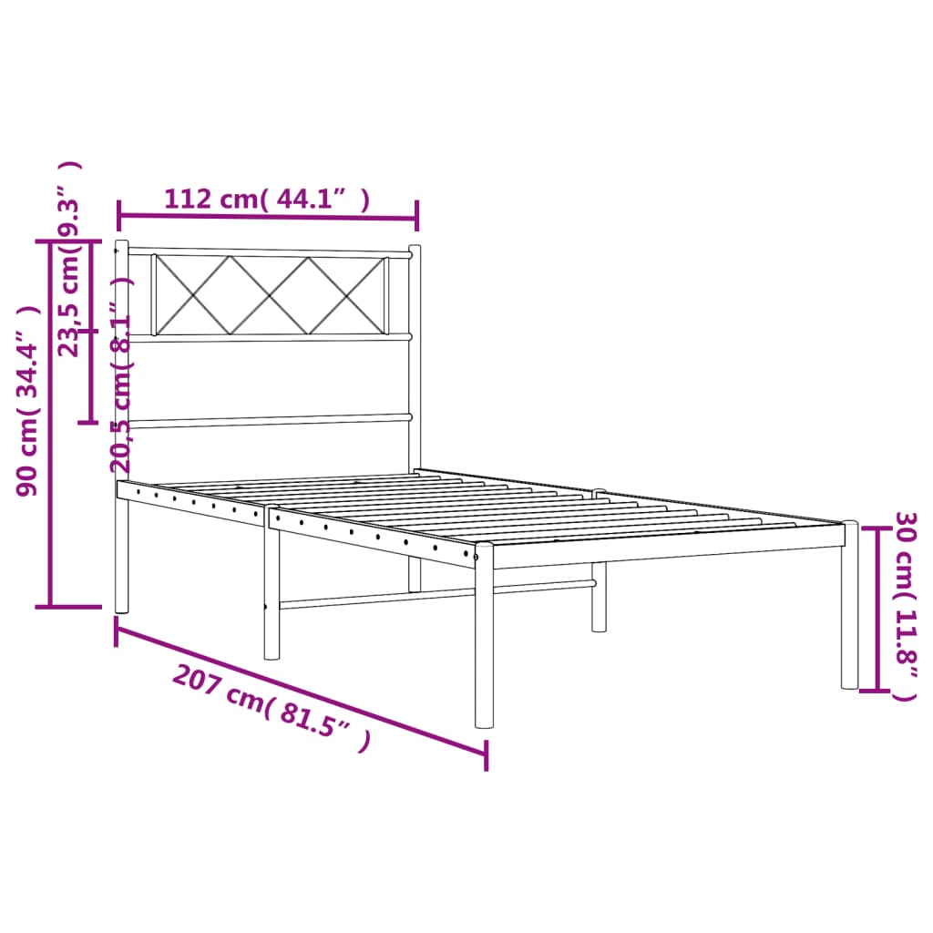 8721012190528_g_en_hd_7 vidaXL Metal Bed Frame without Mattress with Headboard Black 107x203 cm King Single - Image 9