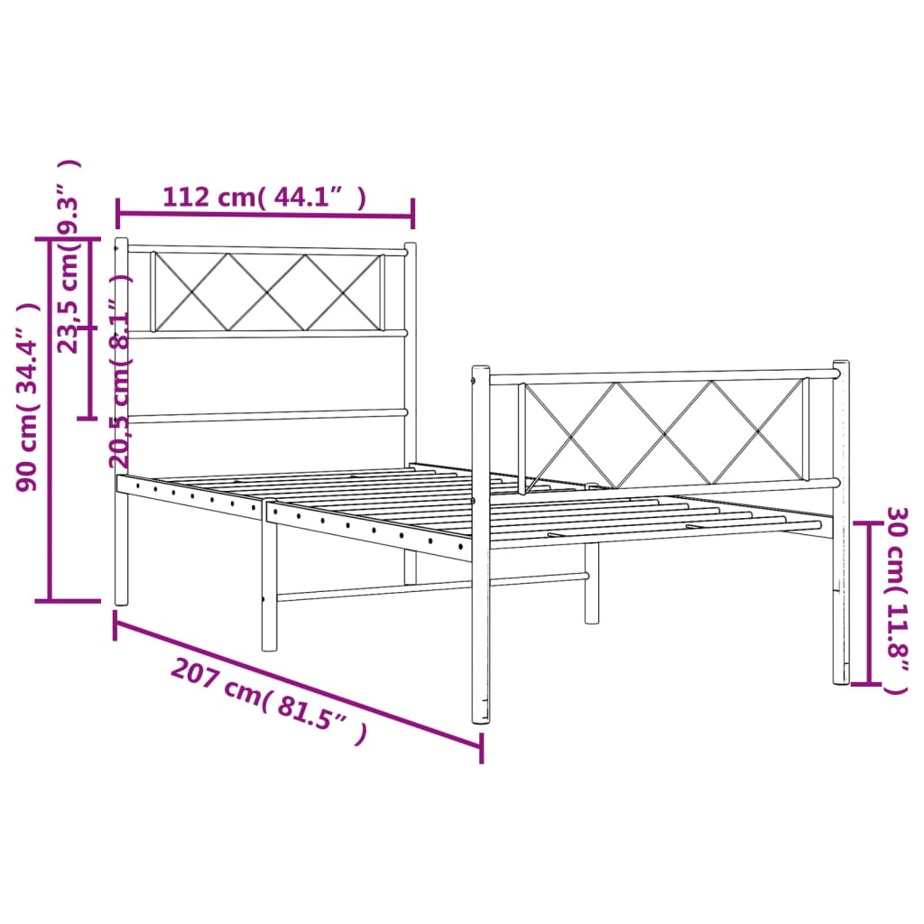 8721012190702_g_en_hd_7 vidaXL Metal Bed Frame without Mattress with Footboard Black 107x203 cm King Single - Image 9