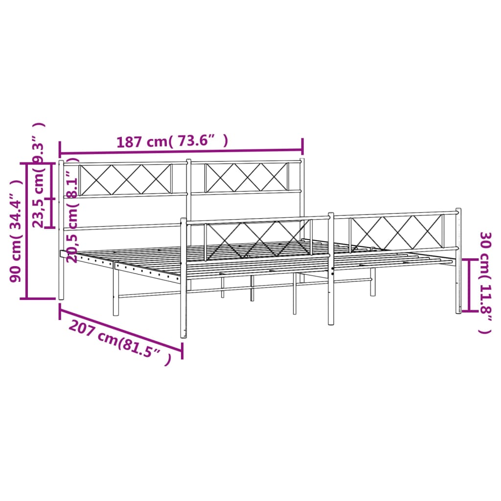 8721012190788_g_en_hd_7 vidaXL Metal Bed Frame without Mattress with Footboard Black 183x203 cm King - Image 9