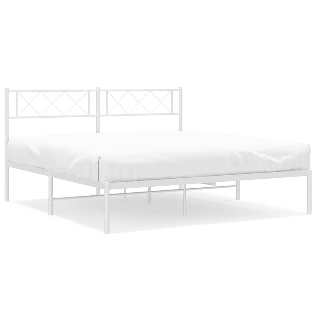 8721012191075_a_en_hd_1 vidaXL Metal Bed Frame without Mattress with Headboard White 150x200 cm - Image 2