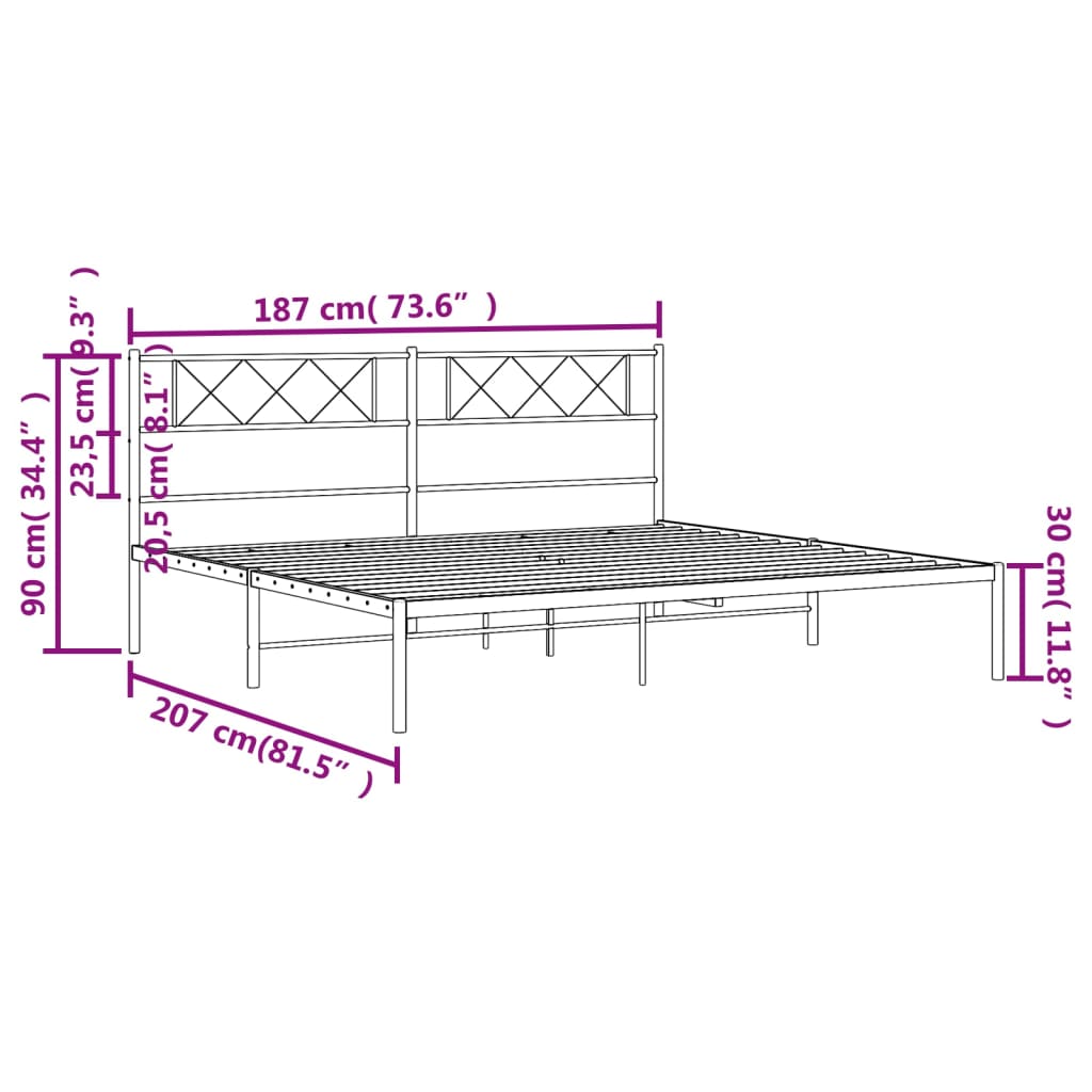 8721012191099_g_en_hd_7 vidaXL Metal Bed Frame without Mattress with Headboard White 183x203 cm King - Image 9