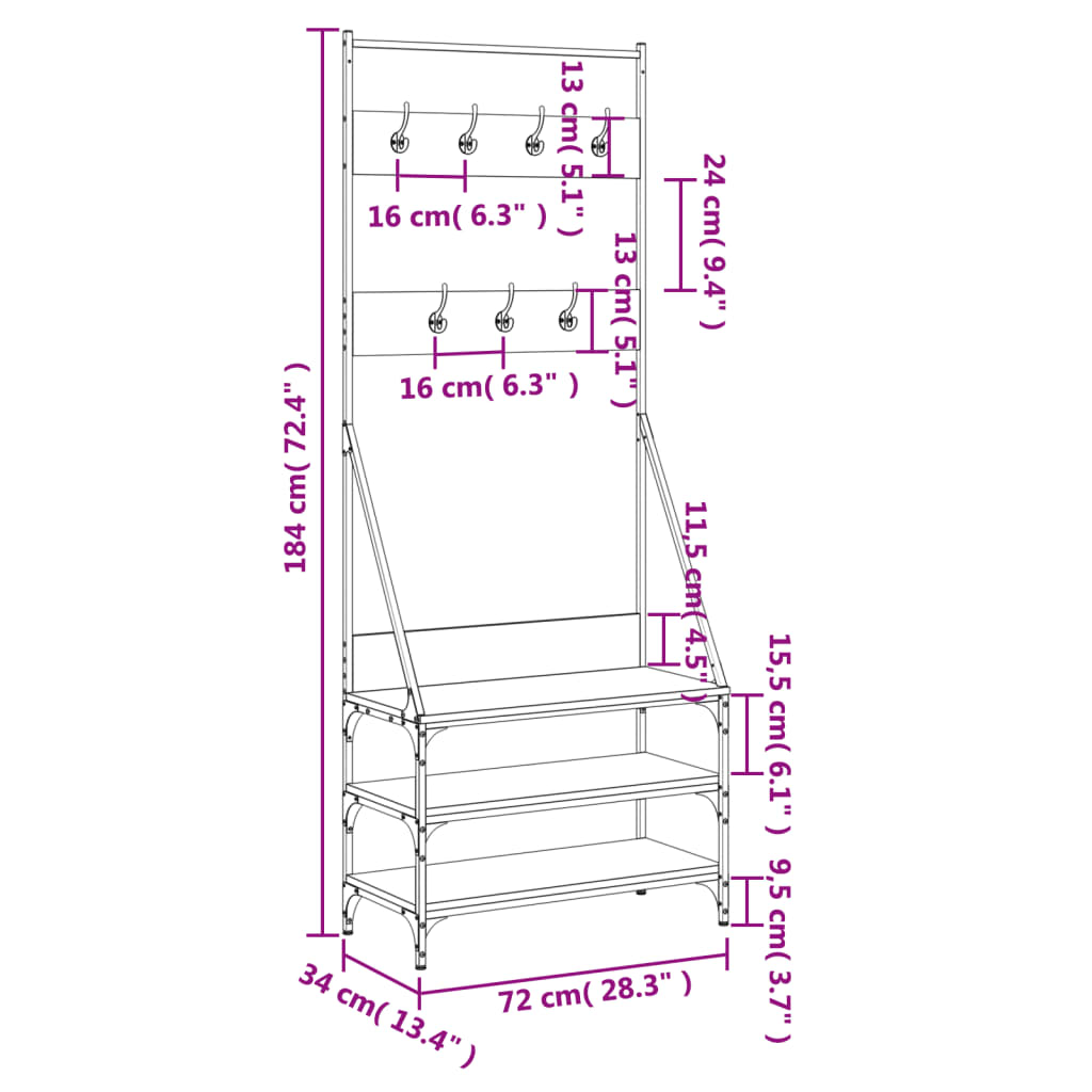 8721012196094_g_en_hd_7 vidaXL Clothes Rack with Shoe Storage Black 72x34x184 cm - Image 10