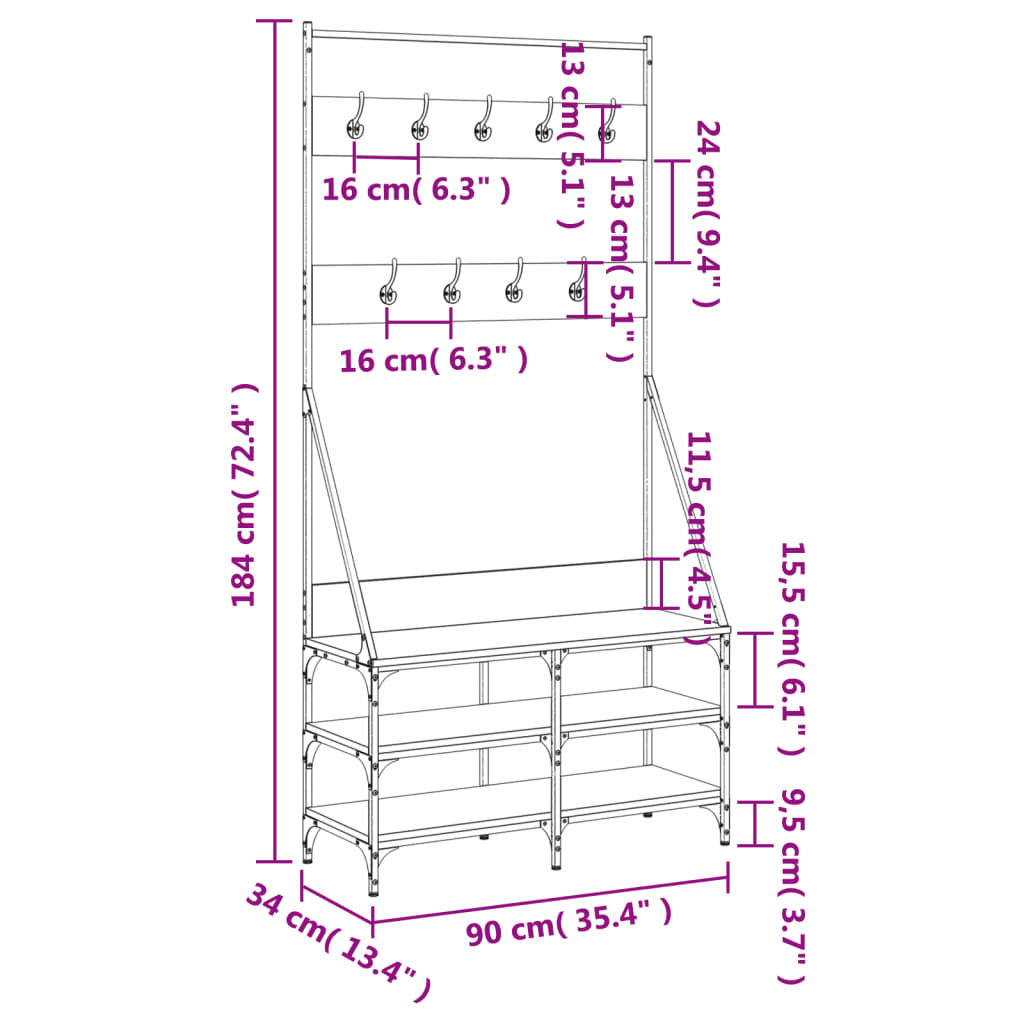 8721012196148_g_en_hd_7 vidaXL Clothes Rack with Shoe Storage Black 90x34x184 cm - Image 10