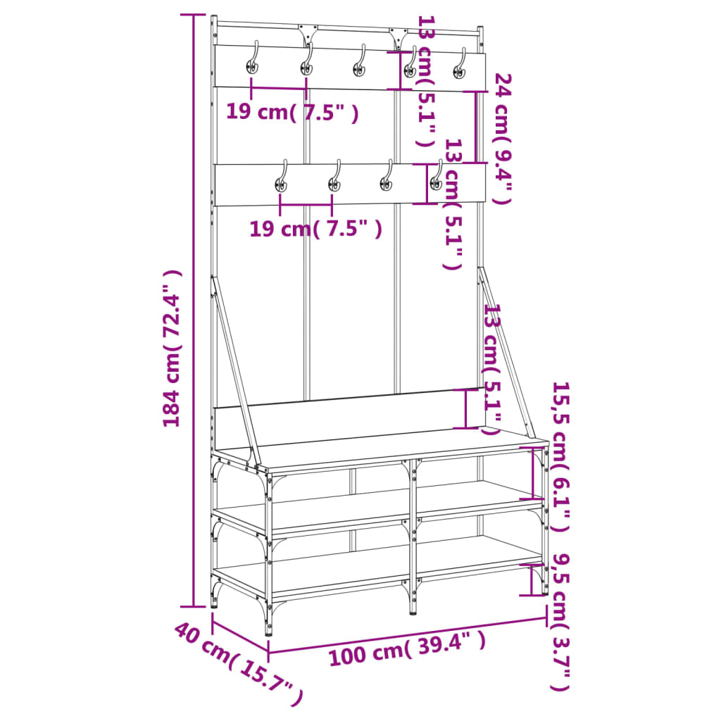 8721012196193_g_en_hd_7 vidaXL Clothes Rack with Shoe Storage Black 100x40x184 cm - Image 10