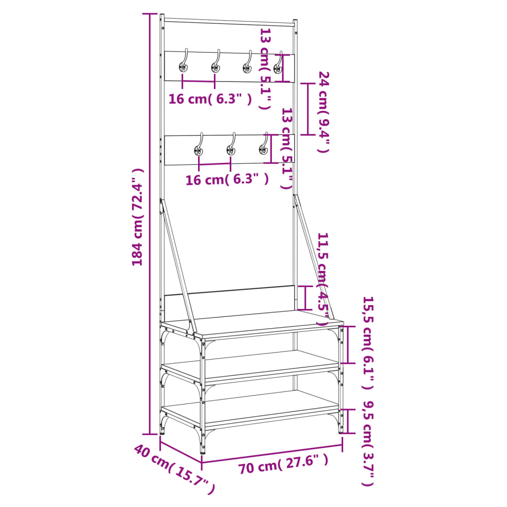 8721012196247_g_en_hd_7 vidaXL Clothes Rack with Shoe Storage Black 70x40x184 cm - Image 10