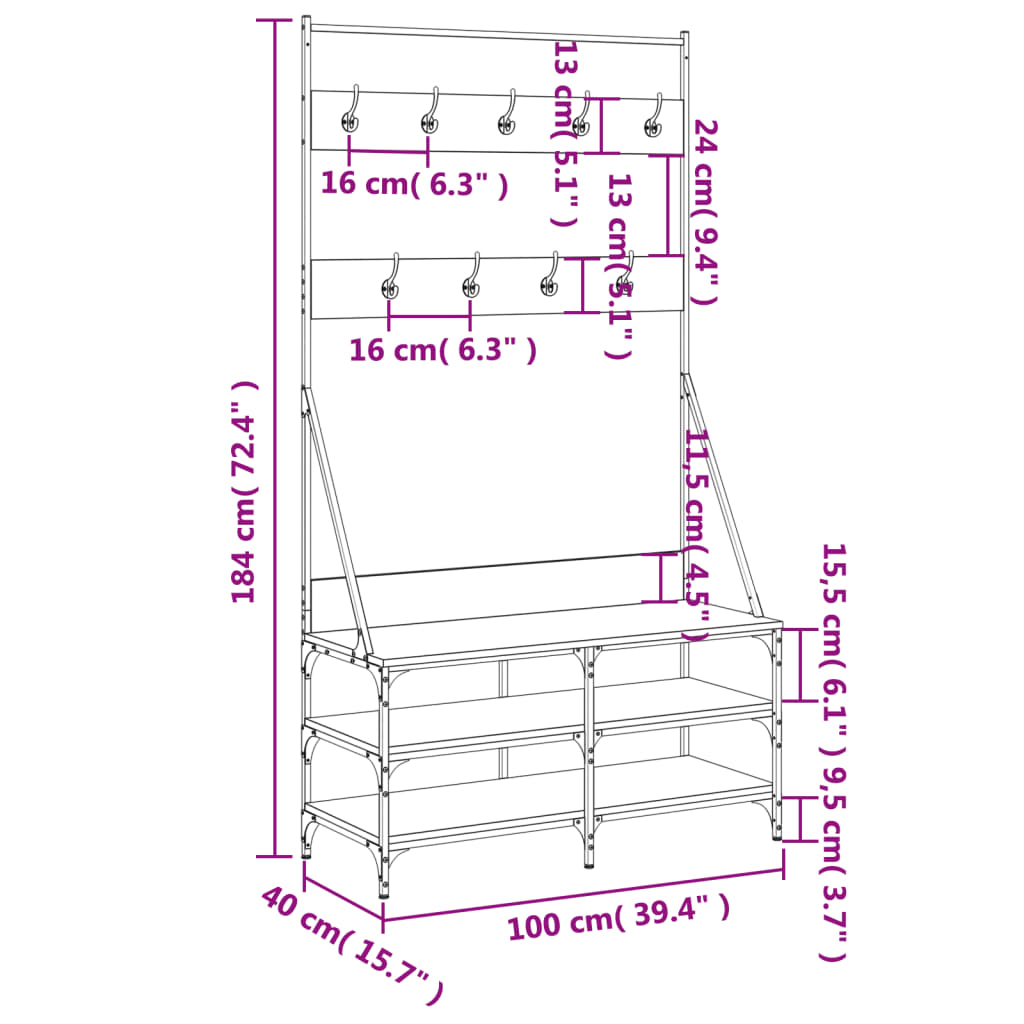 8721012196292_g_en_hd_7 vidaXL Clothes Rack with Shoe Storage Black 100x40x184 cm - Image 10