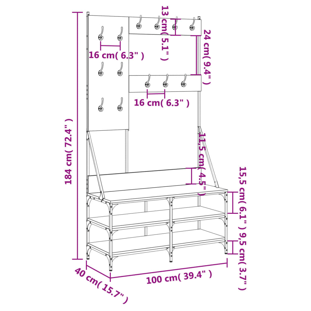 8721012196346_g_en_hd_7 vidaXL Clothes Rack with Shoe Storage Black 100x40x184 cm - Image 10