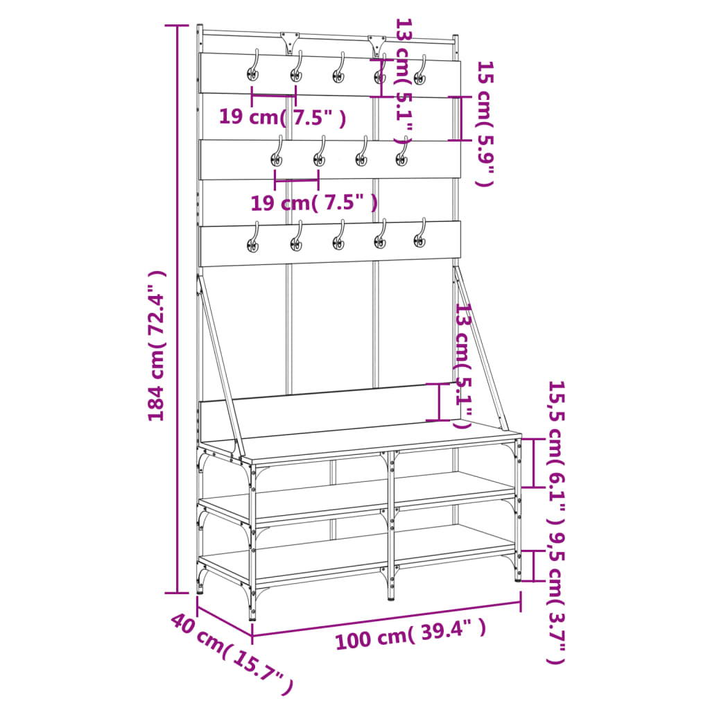 8721012196391_g_en_hd_7 vidaXL Clothes Rack with Shoe Storage Black 100x40x184 cm - Image 10