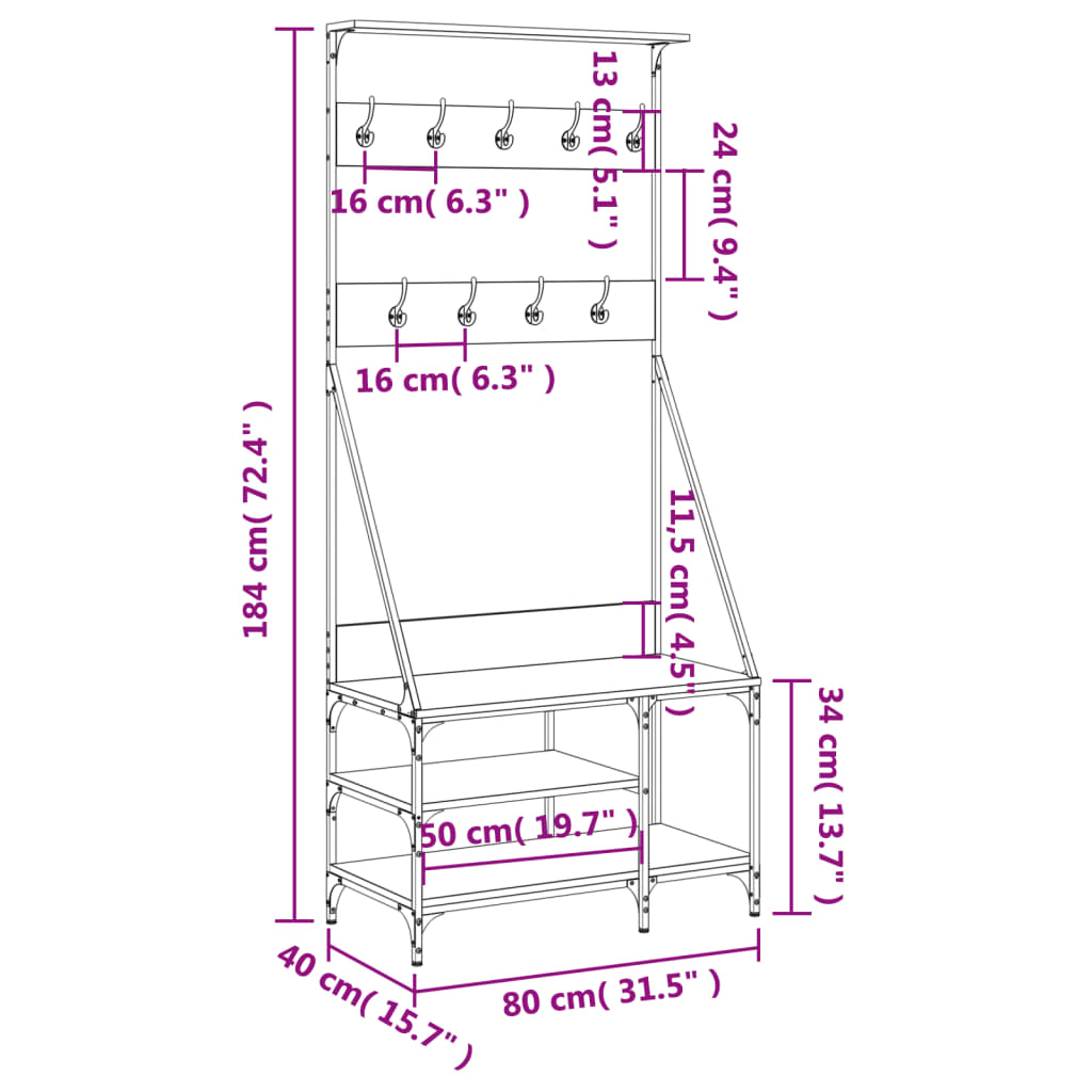 8721012196445_g_en_hd_7 vidaXL Clothes Rack with Shoe Storage Black 80x40x184 cm - Image 10