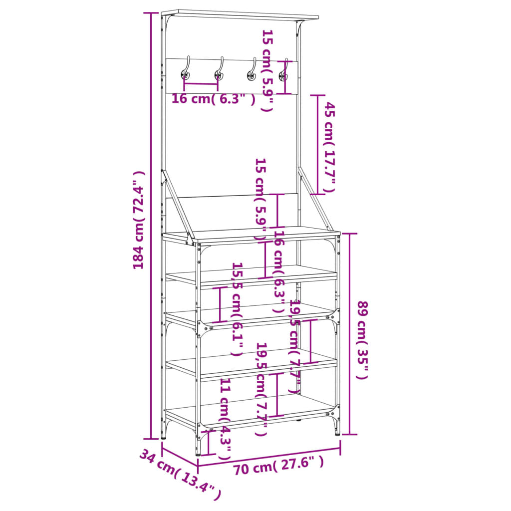 8721012196544_g_en_hd_7 vidaXL Clothes Rack with Shoe Storage Black 70x34x184 cm - Image 10