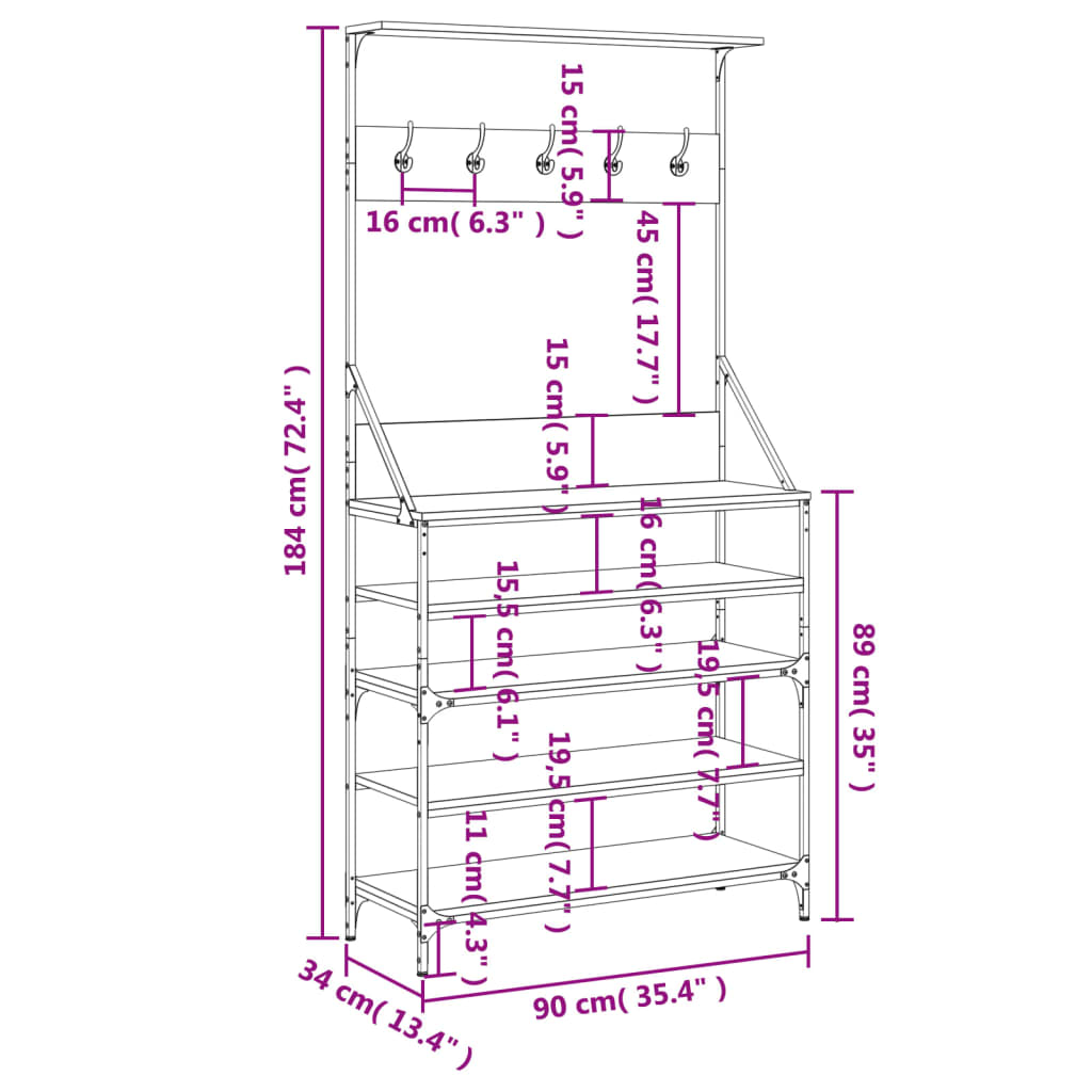 8721012196599_g_en_hd_7 vidaXL Clothes Rack with Shoe Storage Black 90x34x184 cm - Image 10
