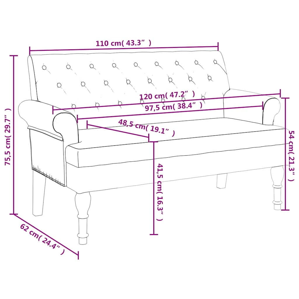8721012198265_g_en_hd_7 vidaXL Bench with Backrest Dark Grey 120x62x75.5 cm Fabric - Image 9
