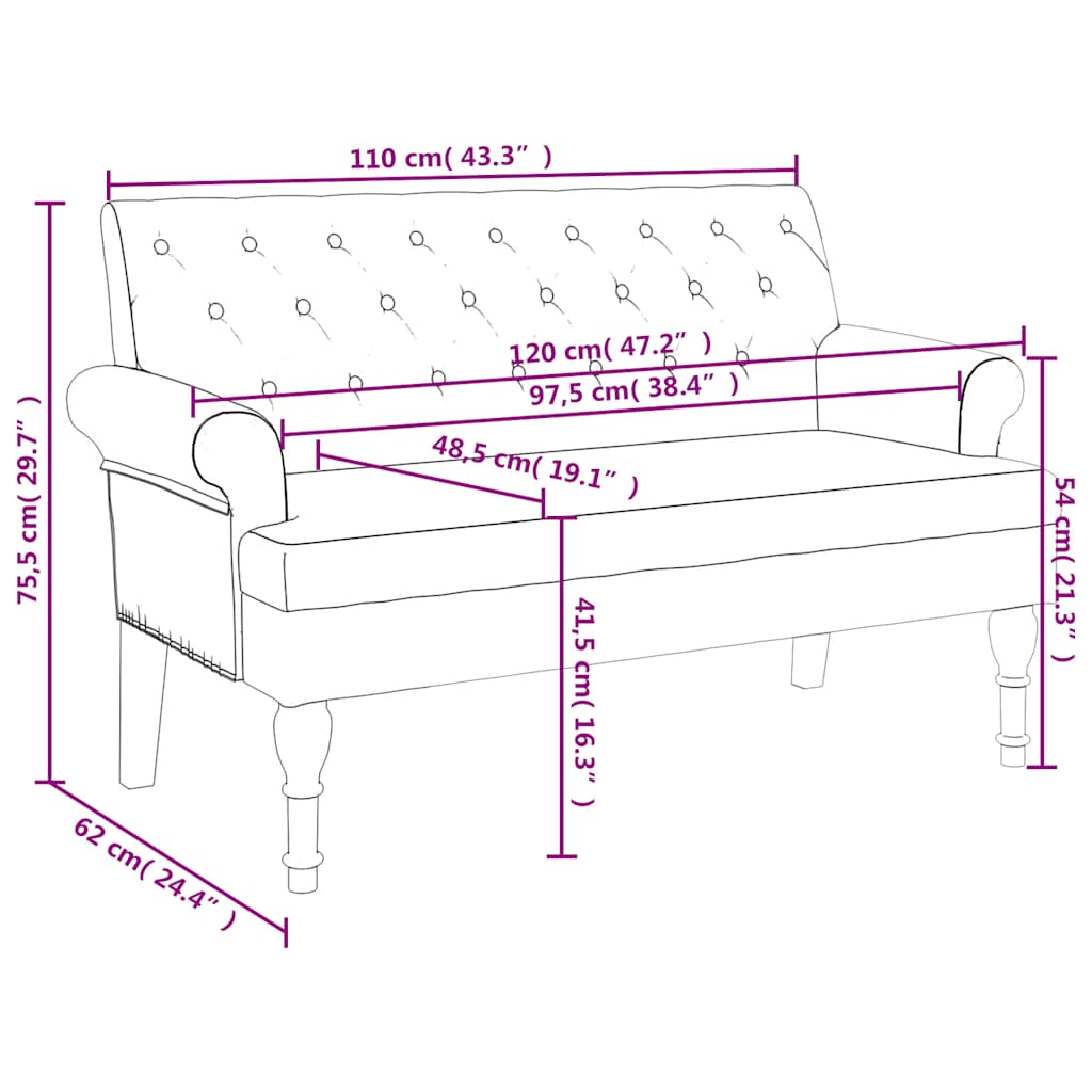 8721012198272_g_en_hd_7 vidaXL Bench with Backrest Black 120x62x75.5 cm Fabric - Image 9