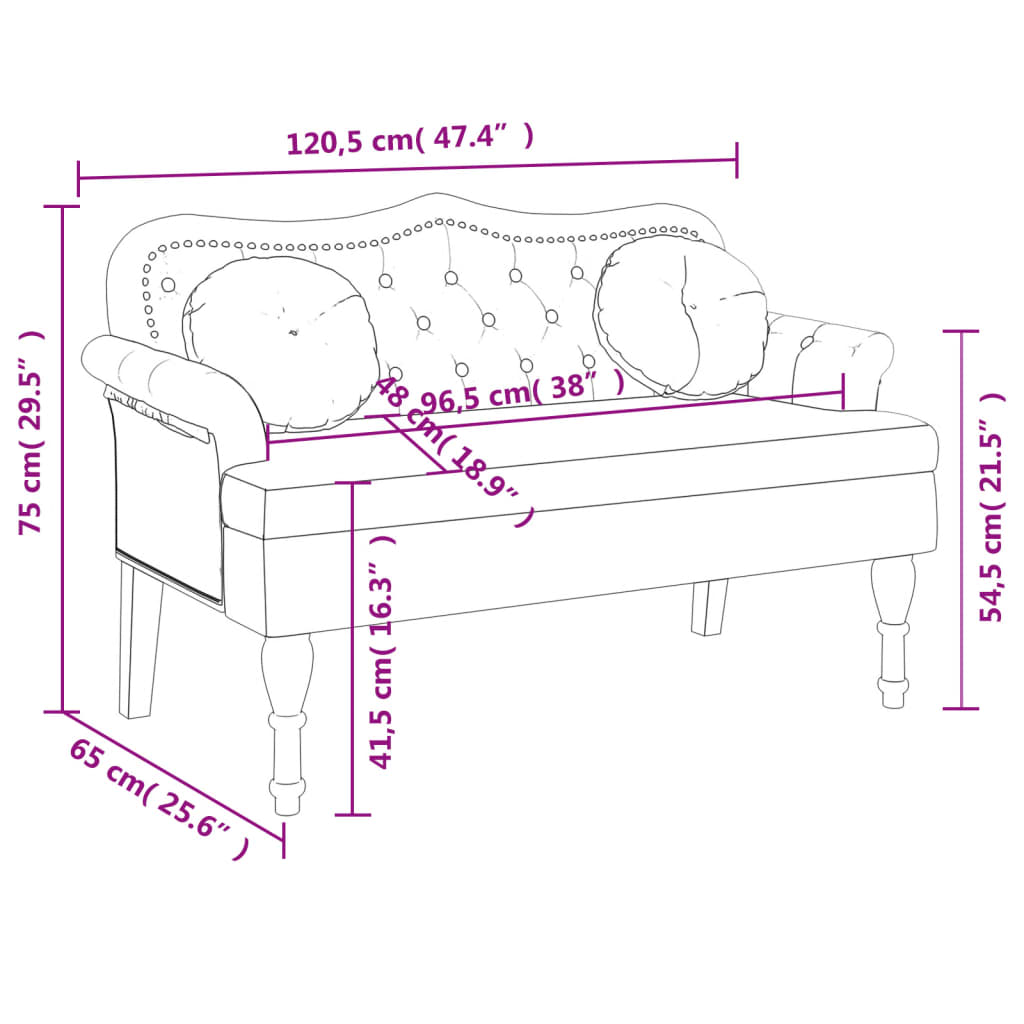 8721012198524_g_en_hd_6 vidaXL Bench with Cushions Cream 120.5x65x75 cm Velvet - Image 8