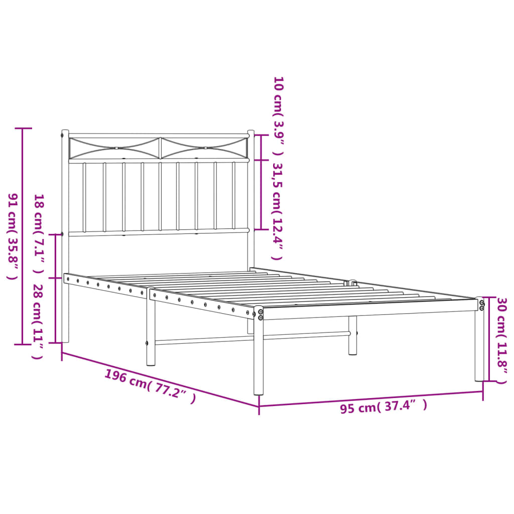 8721012209923_g_en_hd_7 vidaXL Metal Bed Frame without Mattress with Headboard Black 90x190 cm - Image 9
