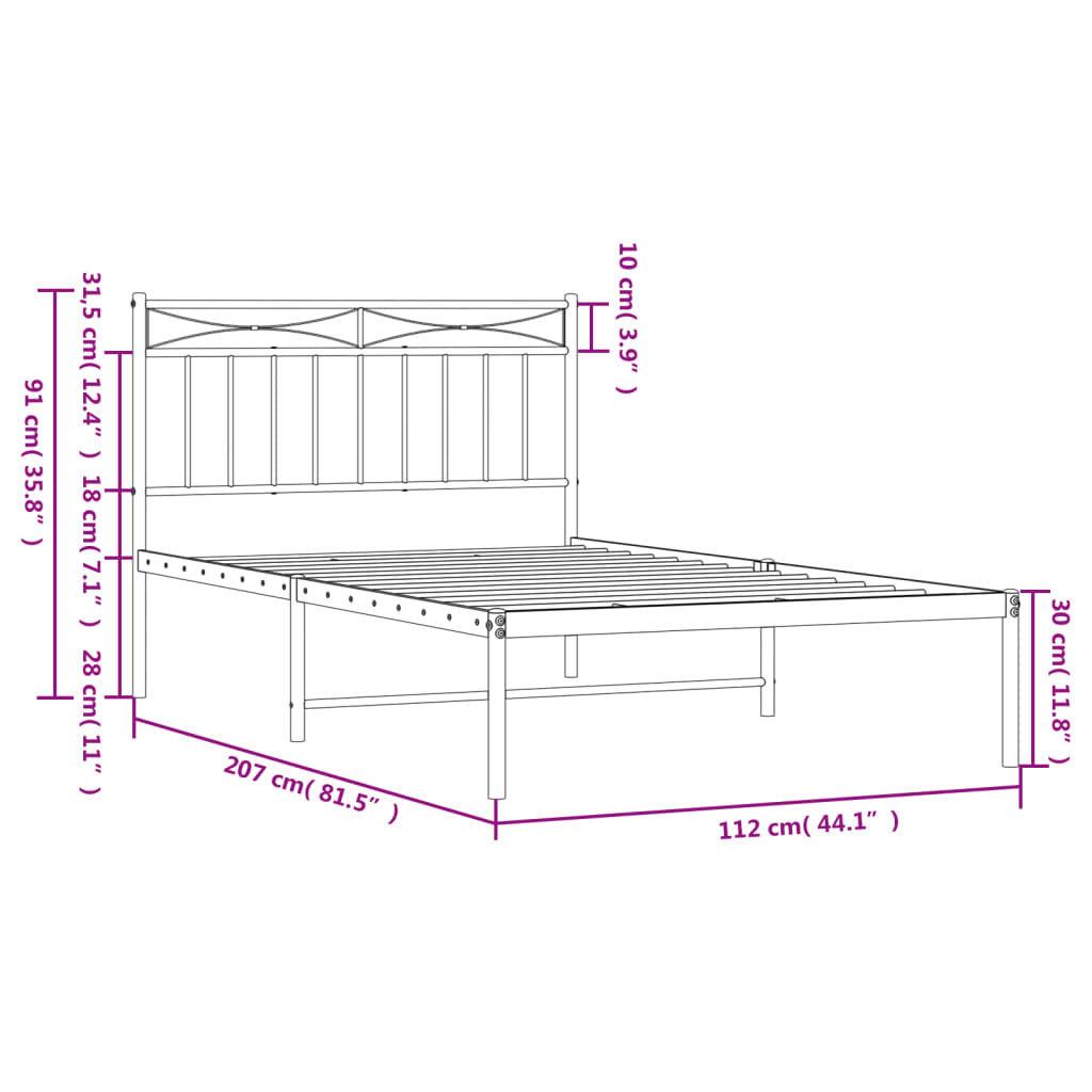 8721012209961_g_en_hd_7 vidaXL Metal Bed Frame without Mattress with Headboard Black 107x203 cm King Single - Image 9