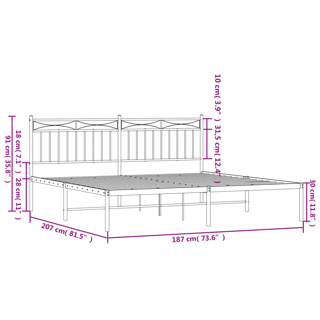 8721012210042_g_en_hd_7 vidaXL Metal Bed Frame without Mattress with Headboard Black 183x203 cm King - Image 9
