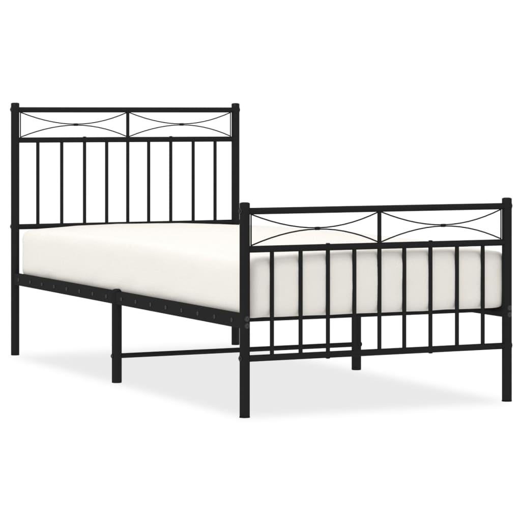 8721012210103_a_en_hd_1 vidaXL Metal Bed Frame without Mattress with Footboard Black 90x190 cm - Image 2