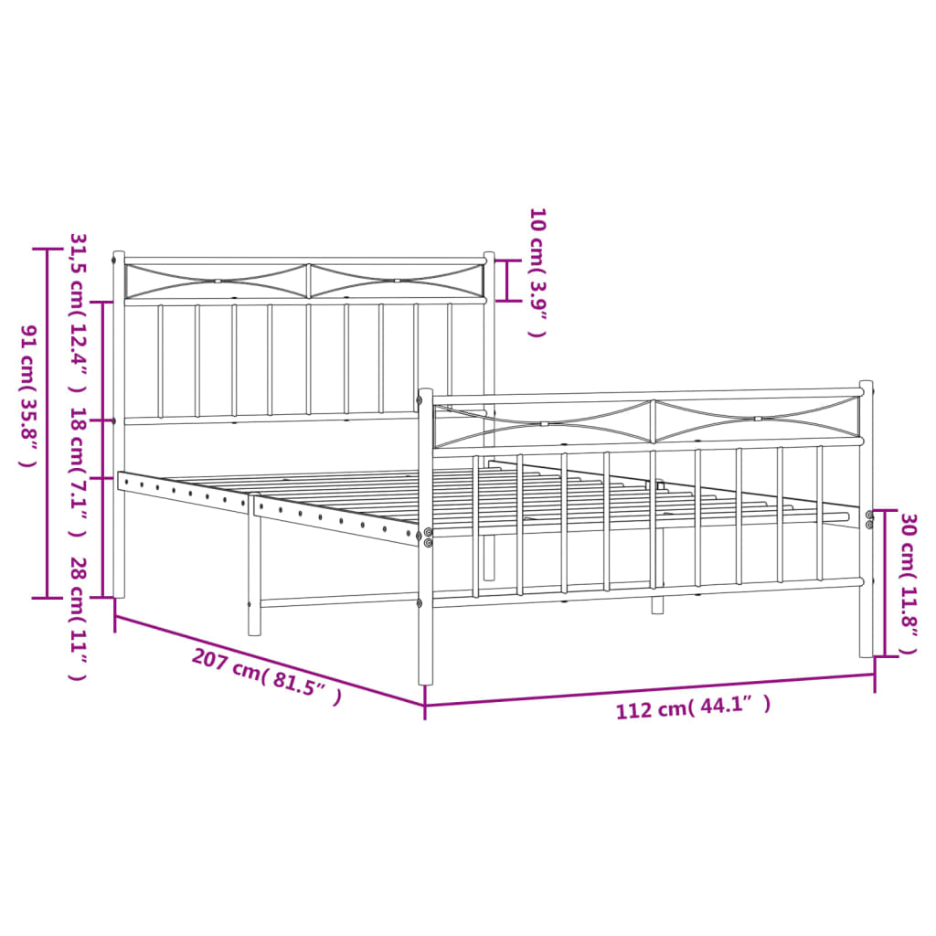 8721012210141_g_en_hd_7 vidaXL Metal Bed Frame without Mattress with Footboard Black 107x203 cm King Single - Image 9