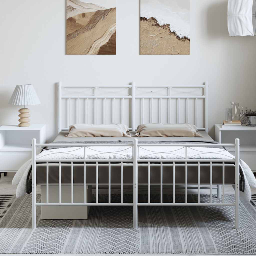 8721012210660_g_en_hd_1 vidaXL Metal Bed Frame without Mattress with Footboard White 135x190 cm - Image 3