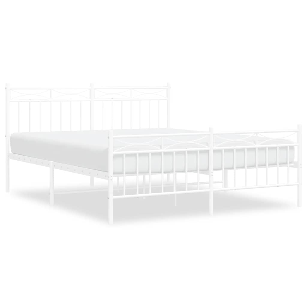 8721012210691_a_en_hd_1 vidaXL Metal Bed Frame without Mattress with Footboard White 150x200 cm - Image 2