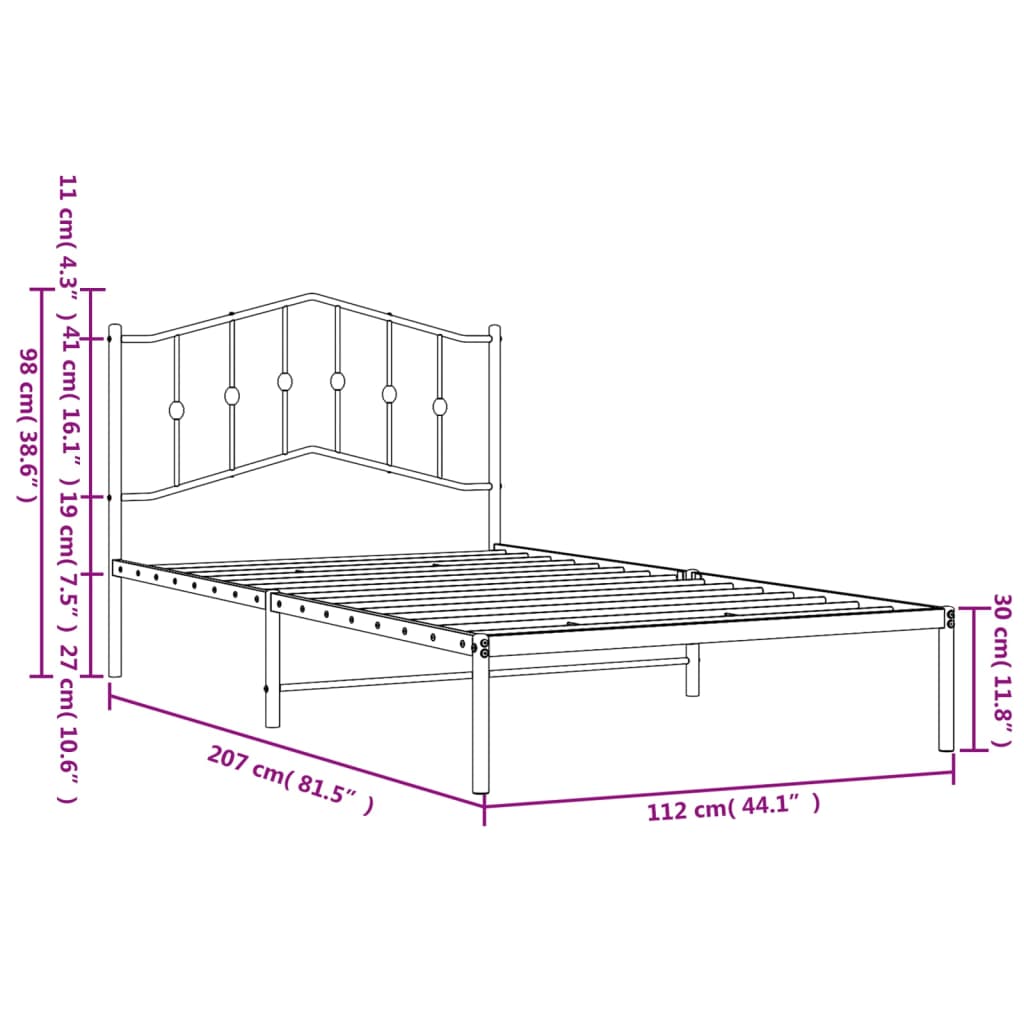 8721012210943_g_en_hd_7 vidaXL Metal Bed Frame without Mattress with Headboard Black 107x203 cm King Single - Image 9
