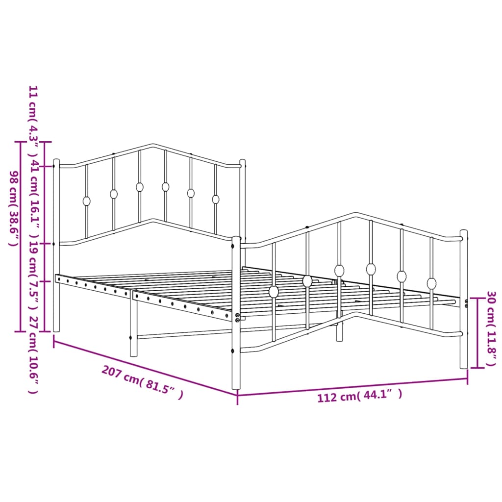 8721012211124_g_en_hd_7 vidaXL Metal Bed Frame without Mattress with Footboard Black 107x203 cm King Single - Image 9