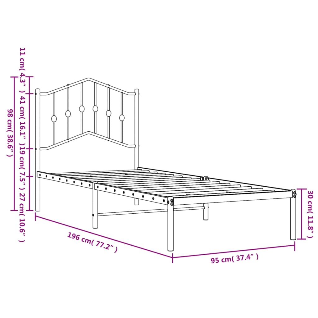 8721012211391_g_en_hd_7 vidaXL Metal Bed Frame without Mattress with Headboard White 90x190 cm - Image 9
