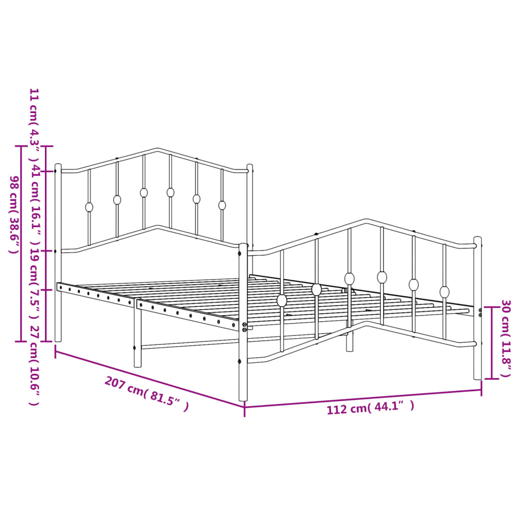 8721012211612_g_en_hd_7 vidaXL Metal Bed Frame without Mattress with Footboard White 107x203 cm King Single - Image 9
