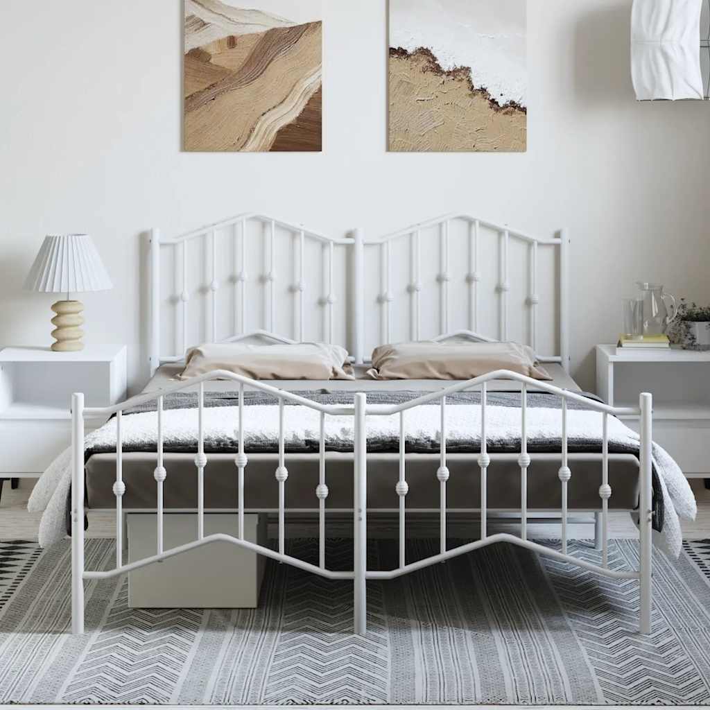 8721012211674_g_en_hd_1 vidaXL Metal Bed Frame without Mattress with Footboard White 150x200 cm - Image 3
