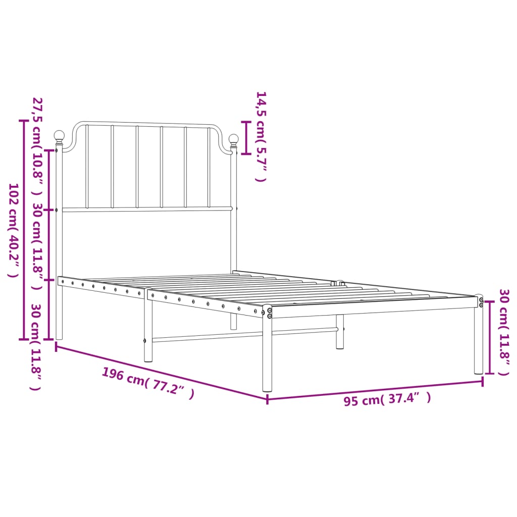 8721012211889_g_en_hd_7 vidaXL Metal Bed Frame without Mattress with Headboard Black 90x190 cm - Image 9