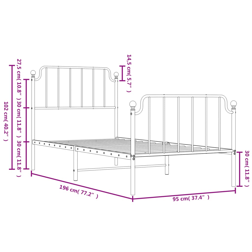 8721012212558_g_en_hd_7 vidaXL Metal Bed Frame without Mattress with Footboard White 90x190 cm - Image 9