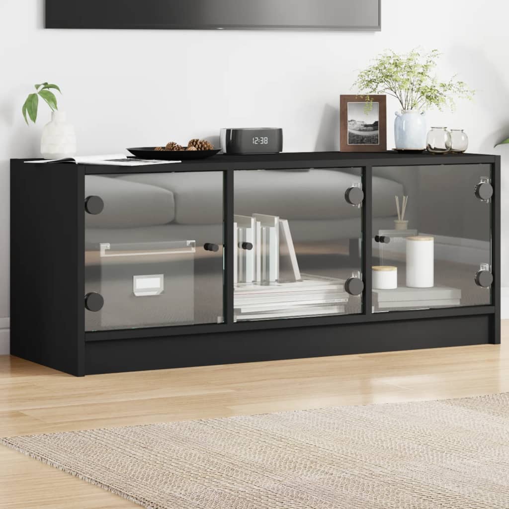 8721012213579_m_en_hd_1 vidaXL TV Cabinet with Glass Doors Black 102x37x42 cm - Image 1