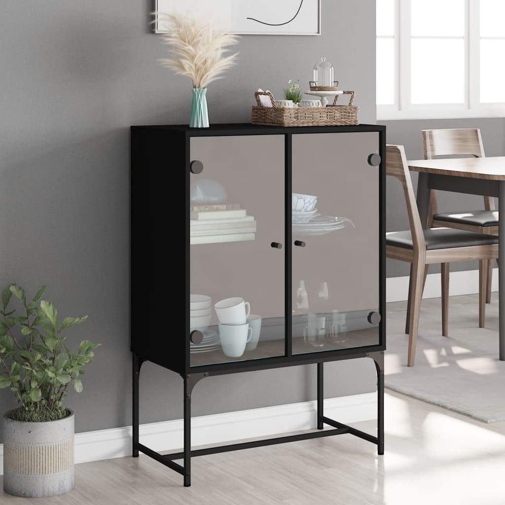 8721012214972_g_en_hd_1 vidaXL Side Cabinet with Glass Doors Black 69x37x100 cm - Image 4