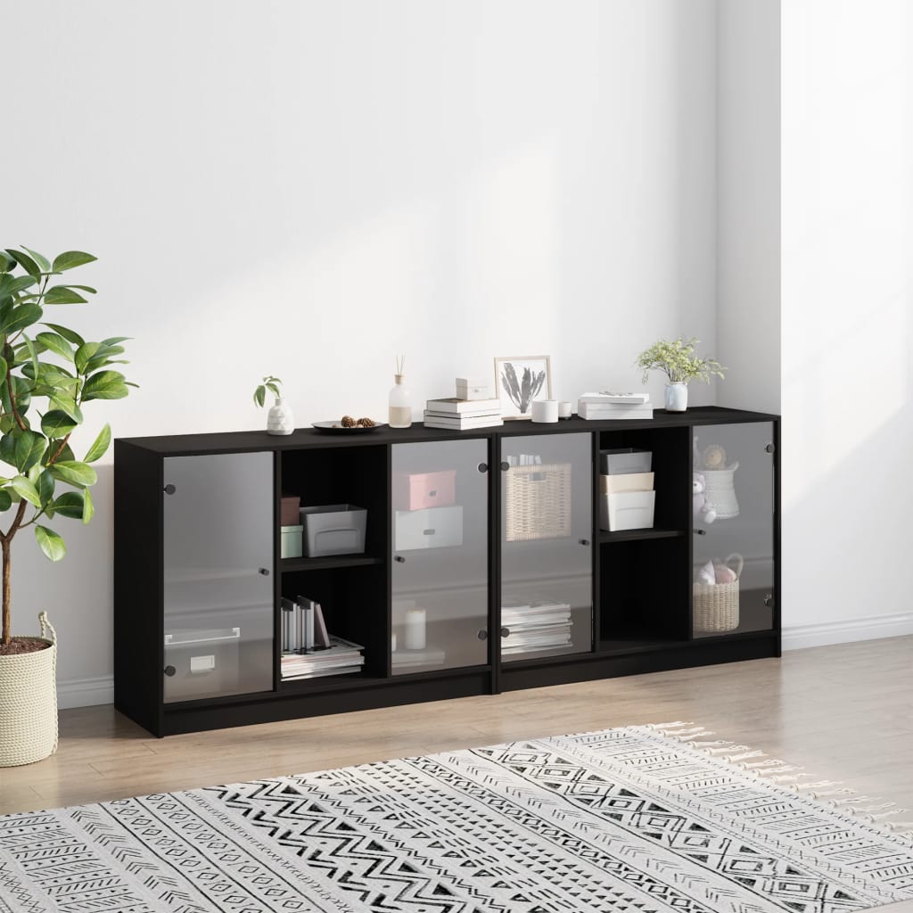 8721012216228_g_en_hd_1 vidaXL Bookcase with Doors Black 204x37x75 cm Engineered Wood - Image 4