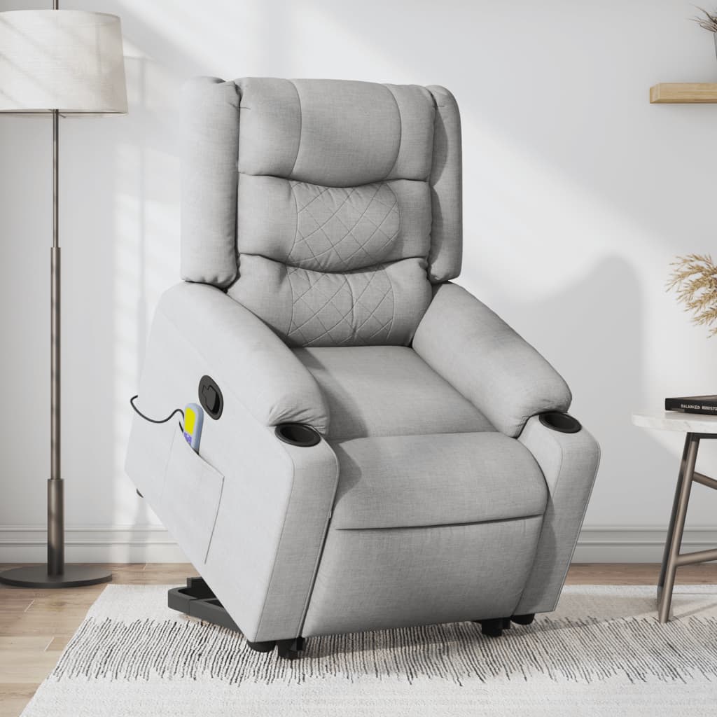 vidaXL Stand up Massage Recliner Chair Light Grey Fabric