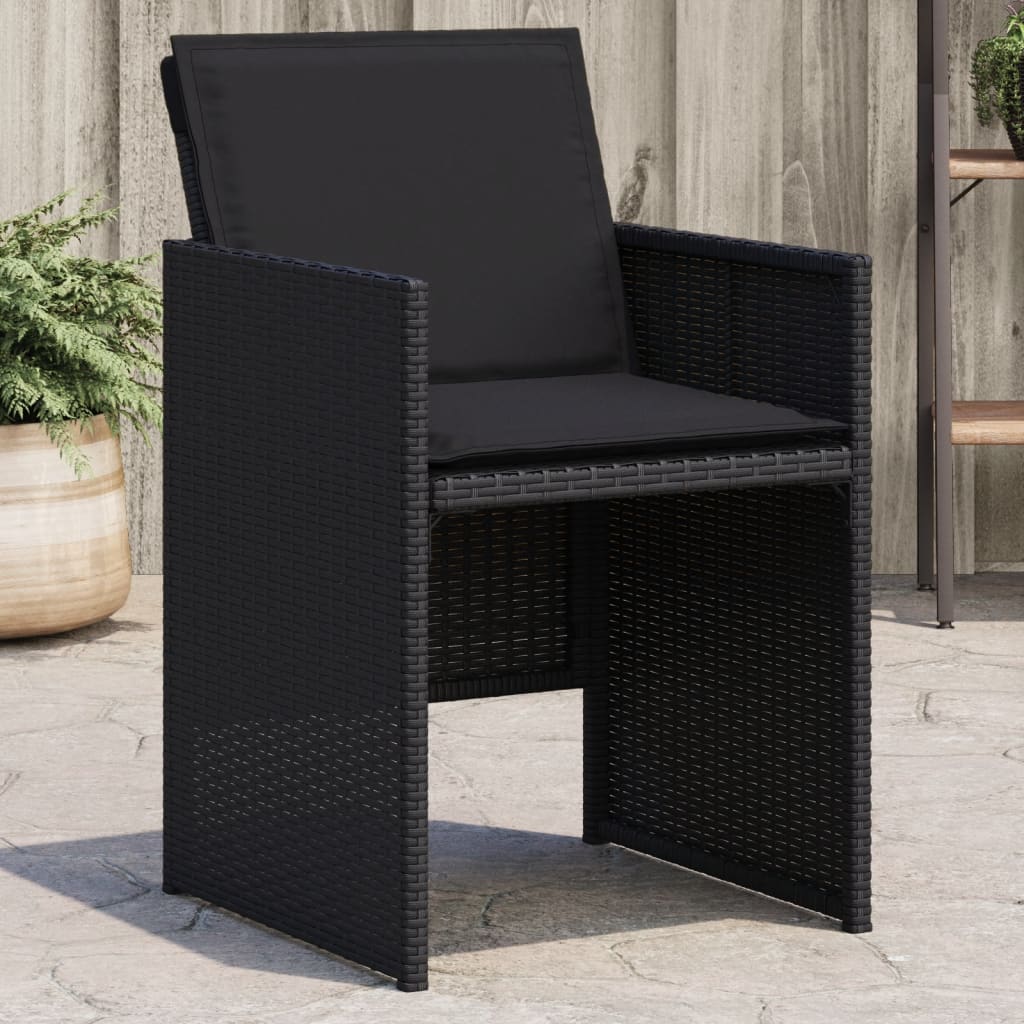 vidaXL Garden Chairs with Cushions 4 pcs Black Poly Rattan