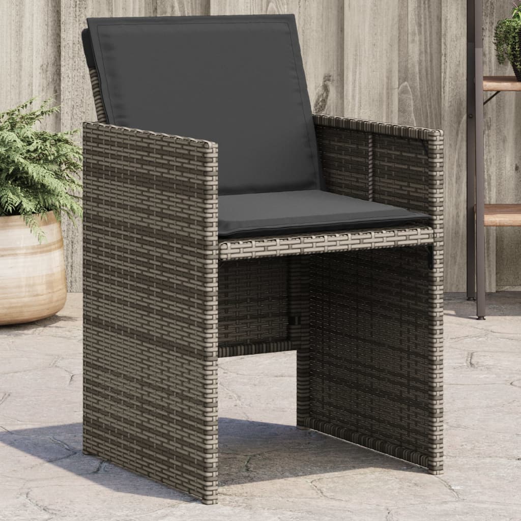 vidaXL Garden Chairs with Cushions 4 pcs Grey Poly Rattan