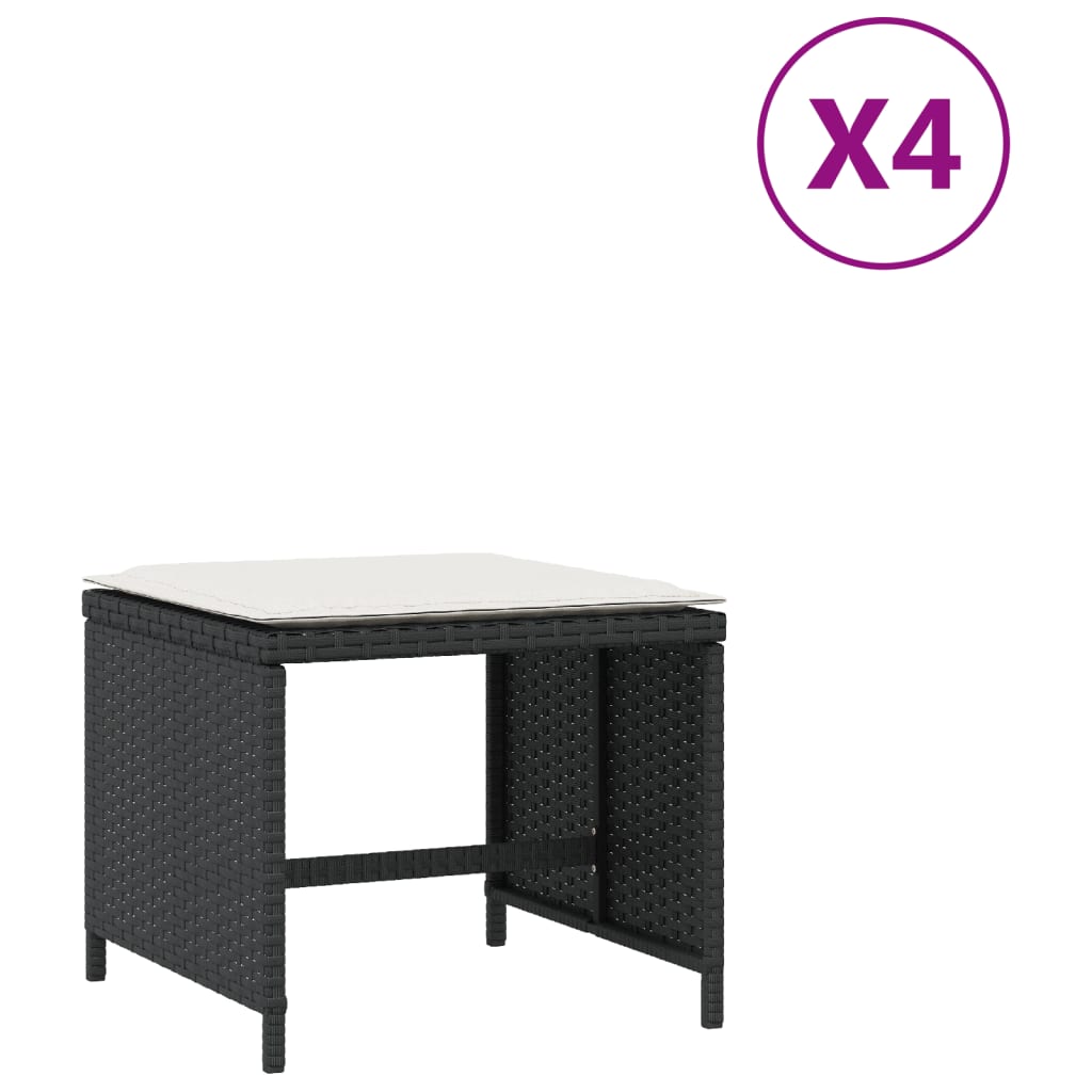 8721012236158_a_en_hd_1 vidaXL Garden Stools with Cushions 4 pcs Black 41x41x36 cm Poly Rattan - Image 2