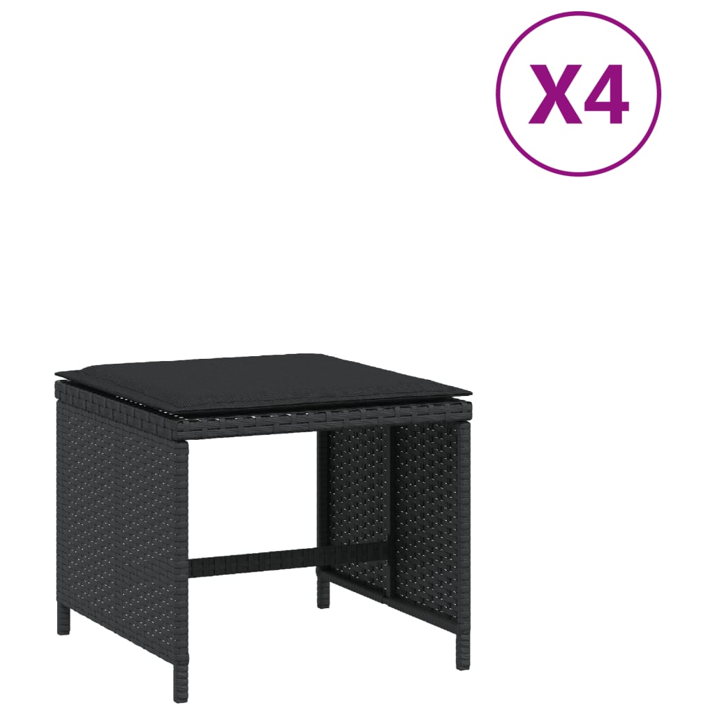 8721012236165_a_en_hd_1 vidaXL Garden Stools with Cushions 4 pcs Black 41x41x36 cm Poly Rattan - Image 2