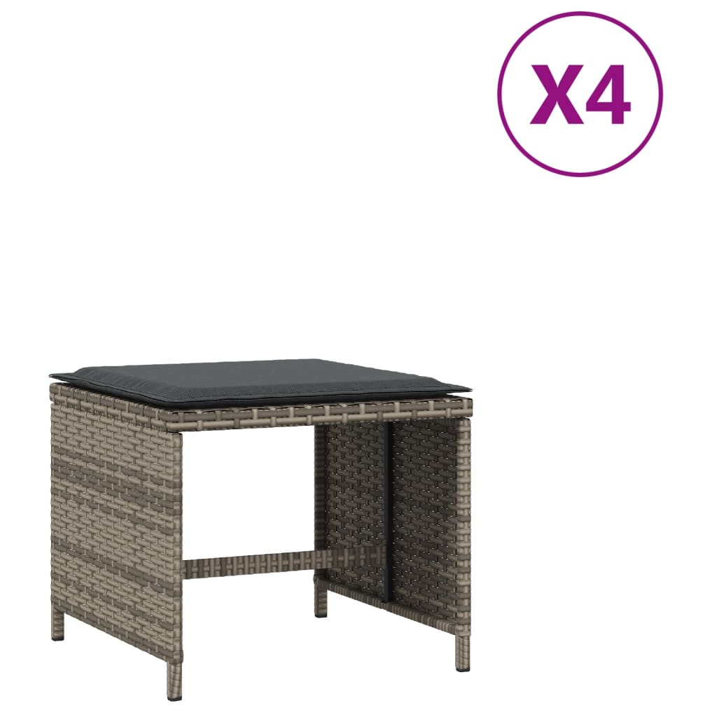 8721012236172_a_en_hd_1 vidaXL Garden Stools with Cushions 4 pcs Grey 41x41x36 cm Poly Rattan - Image 2