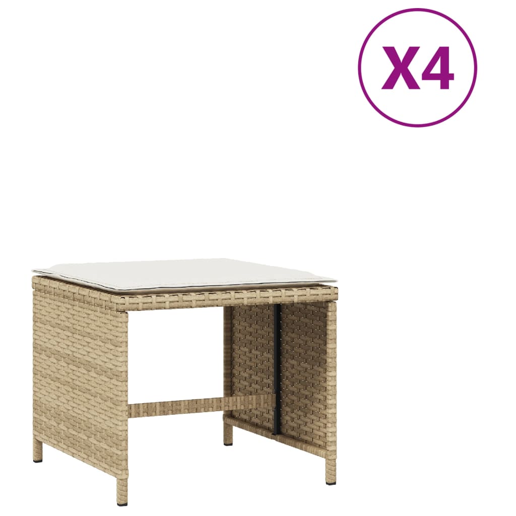 8721012236196_a_en_hd_1 vidaXL Garden Stools with Cushions 4 pcs Beige 41x41x36 cm Poly Rattan - Image 2