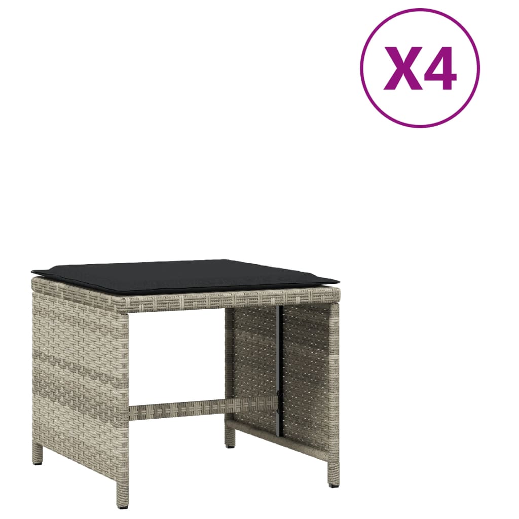 8721012236202_a_en_hd_1 vidaXL Garden Stools with Cushions 4 pcs Light Grey 41x41x36 cm Poly Rattan - Image 2