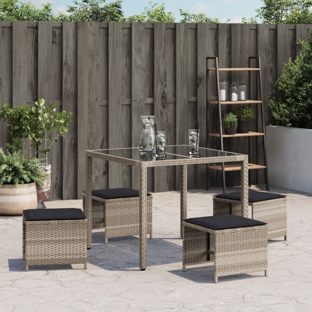 8721012236202_g_en_hd_1 vidaXL Garden Stools with Cushions 4 pcs Light Grey 41x41x36 cm Poly Rattan - Image 3