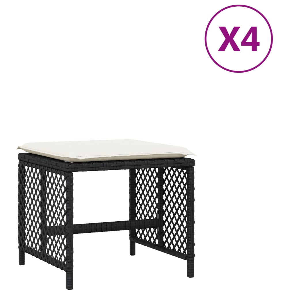 8721012236226_a_en_hd_1 vidaXL Garden Stools with Cushions 4 pcs Black 41x41x36 cm Poly Rattan - Image 2