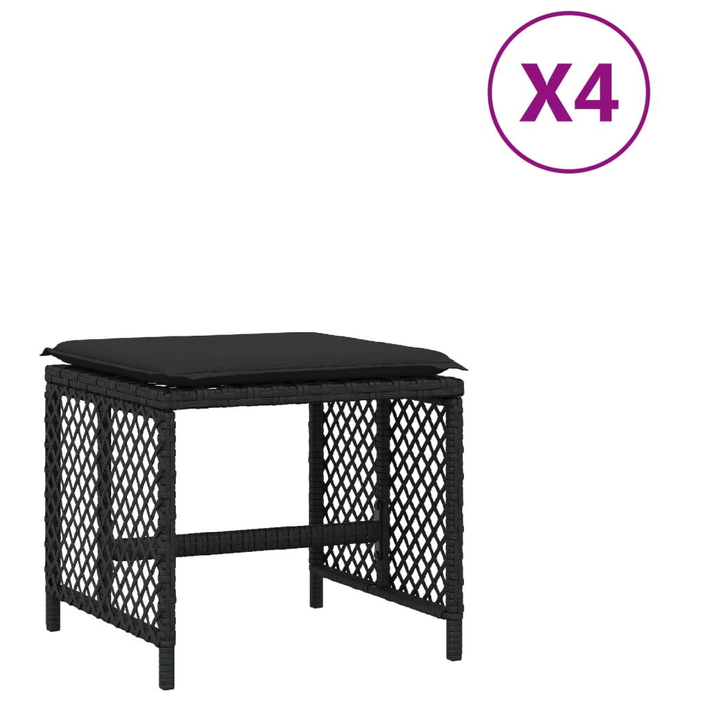 8721012236233_a_en_hd_1 vidaXL Garden Stools with Cushions 4 pcs Black 41x41x36 cm Poly Rattan - Image 2