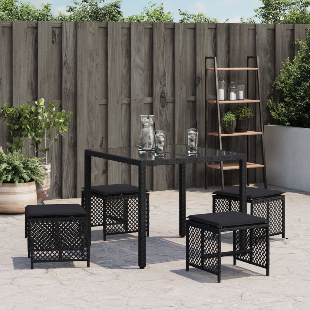 8721012236233_g_en_hd_1 vidaXL Garden Stools with Cushions 4 pcs Black 41x41x36 cm Poly Rattan - Image 3