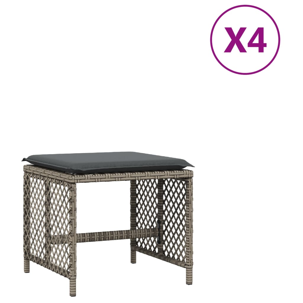 8721012236240_a_en_hd_1 vidaXL Garden Stools with Cushions 4 pcs Grey 41x41x36 cm Poly Rattan - Image 2